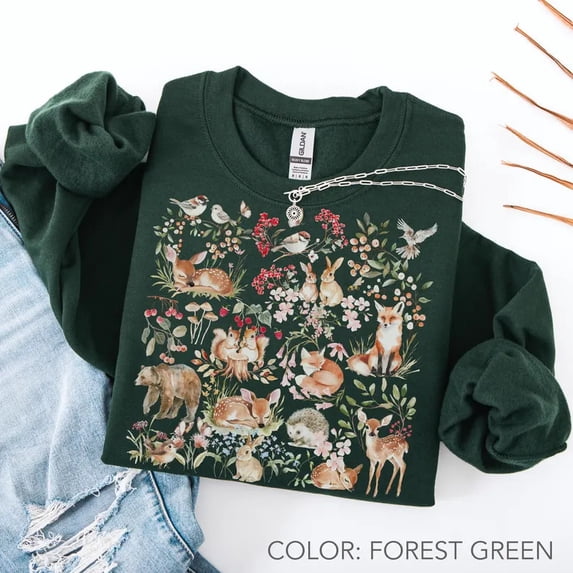 Woodland Animals Forest Sweatshirt Nature Wildlife Aesthetic - Walmart.com