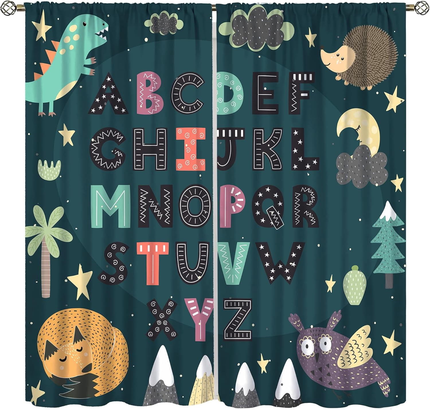 Woodland Animals Kids ABC Blackout Windows Curtains,Funny Cartoon ...