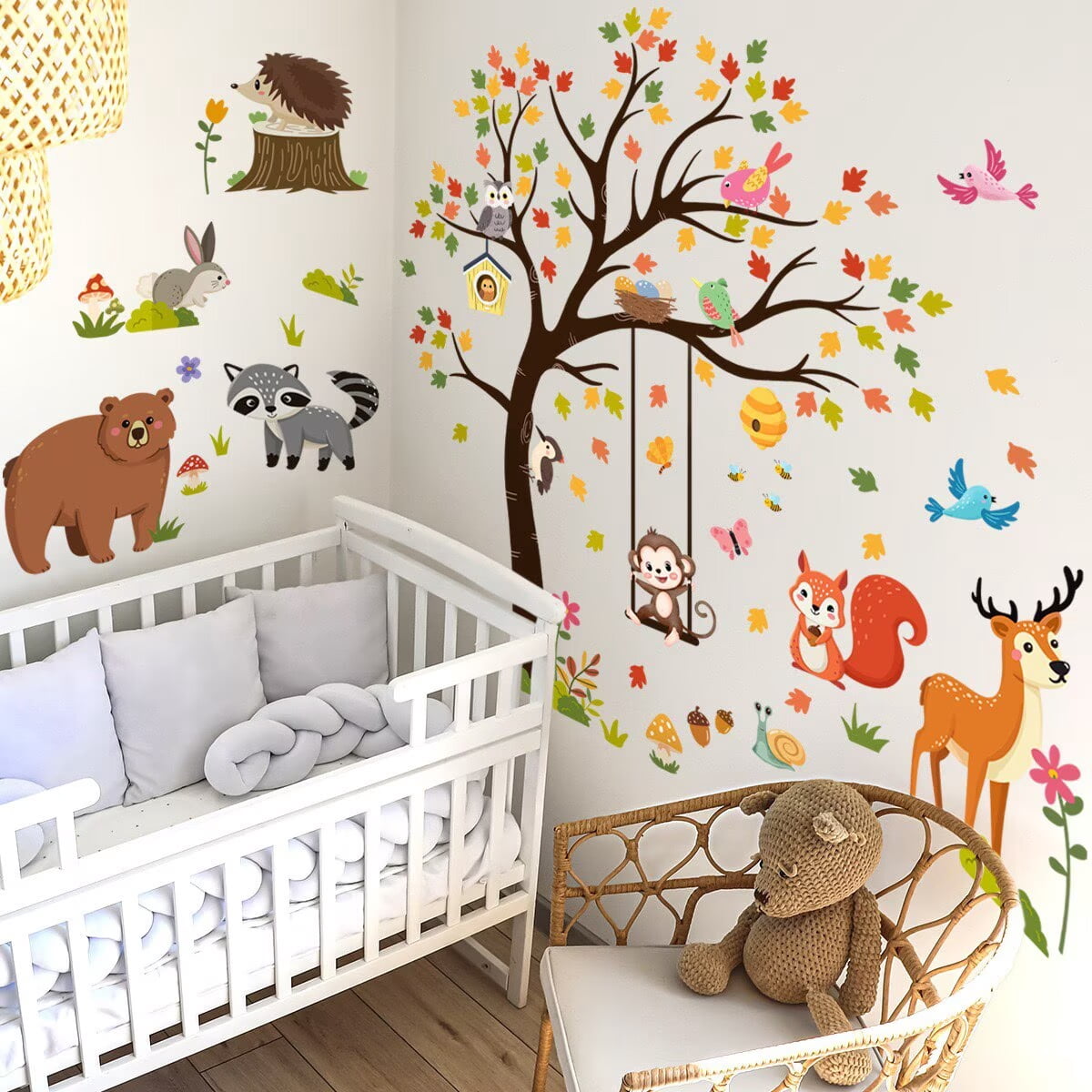 Woodland Animals Large Flower Tree Wall Decals Cherry Blossom Deer Fox ...