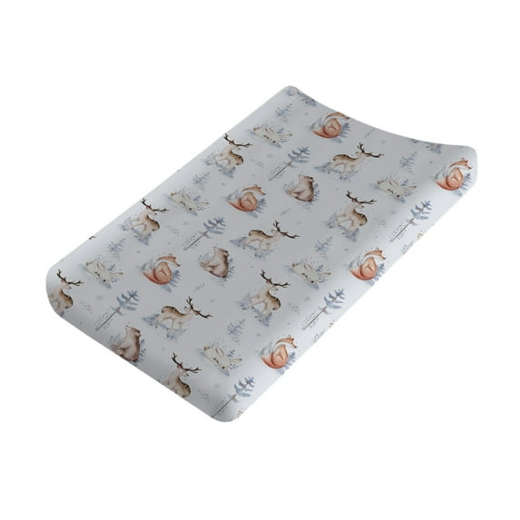 Woodland Animals Pine Forest Baby Changing Pad Covers for Boy Girl 32''x 16'' Deer Fox Bear Bunny Trees Fitted Changing Pad Sheets Comfort Soft Nursery Baby Diaper Changing Table Mats