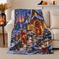 thumbnail image 1 of Woodland Animals Snowy Cottage Christmas, Festive Holiday Scene, Warm Flannel Blanket for Cabin and Lodge with Detailed Artwork, Art Lovers Christmas Gift, Festive Home Decor, 1 of 9