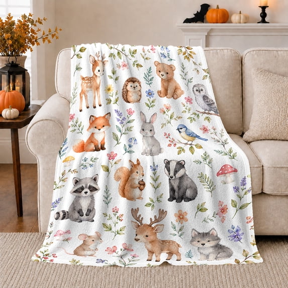 Woodland Animals Storybook, Peaceful Bird Art Scene, Warm Flannel Blanket for Living Room and Reading Nook with Detailed Artwork, Bird Lovers Friendship Gift, Artistic Home Decor