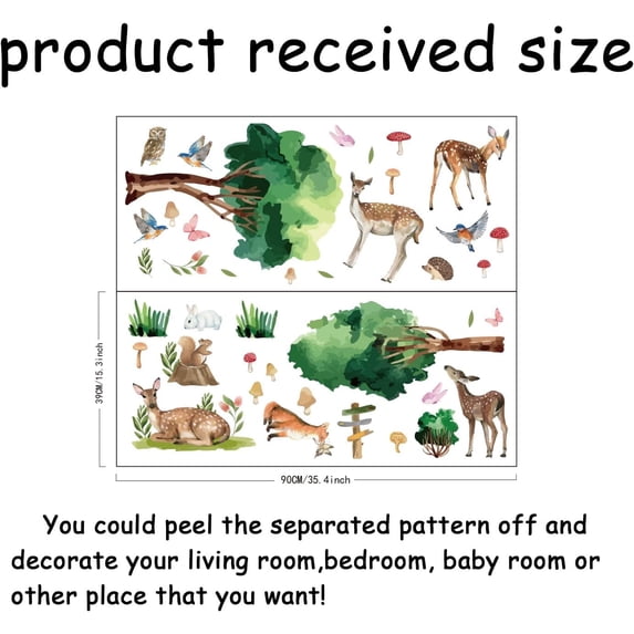 Woodland Animals Wall Decal Removable Wall Stickers Trees Wall Sticker Home Decor Wall Art Sticker Art PVC Wall Decal Peel and Stick Decals
