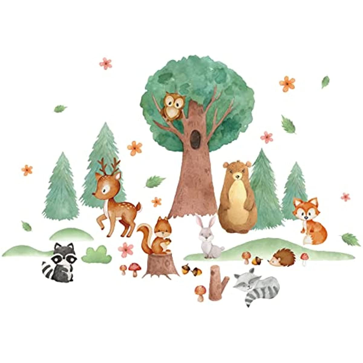 Woodland Animals Wall Decals Forest Tree Stickers Watercolor Fox Wall Stickers Deer Nursery