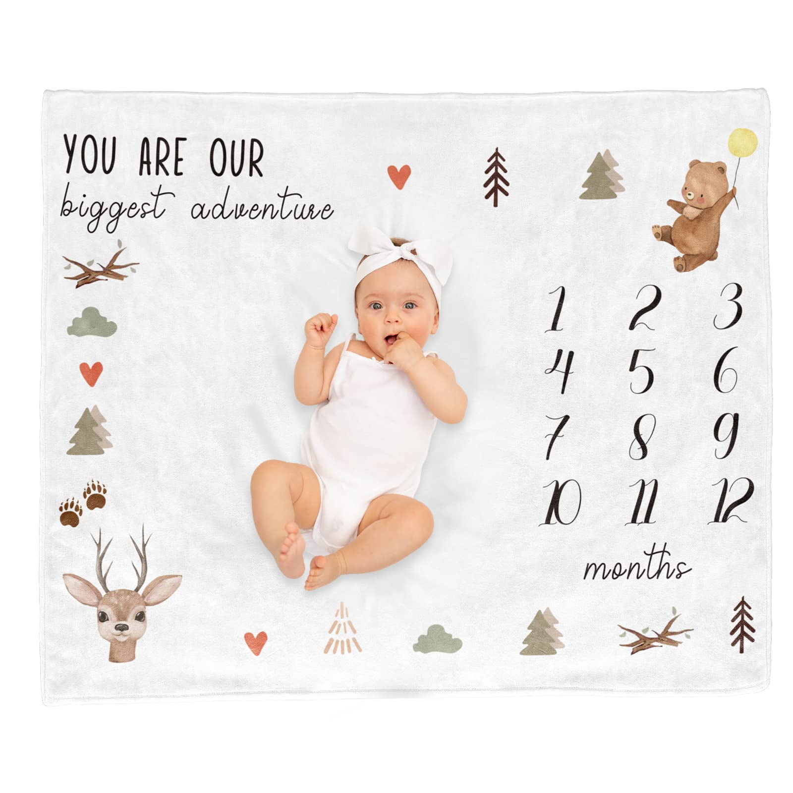 Woodland Baby Monthly Milestone Blanket for Boys Girls Personalized