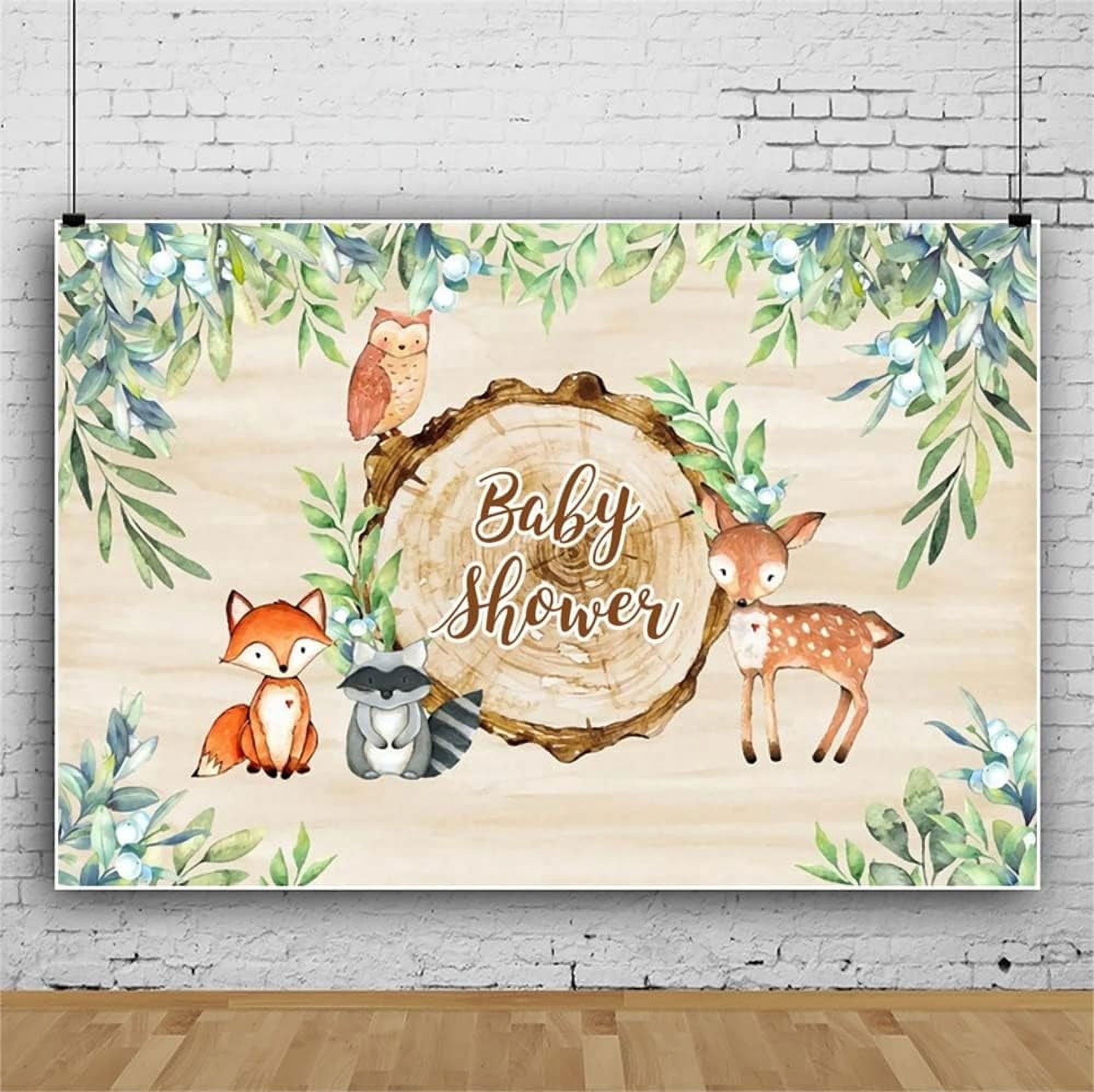 Green Leaves Sleep Deer Round Baby Shower Backdrop