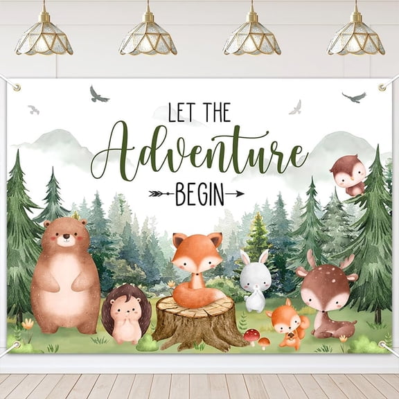 Woodland Baby Shower Backdrop Let The Adventure Begin Photography Background Woodland Mountain Wilderness Baby Shower Party Decorations Banner Photo Booth Props