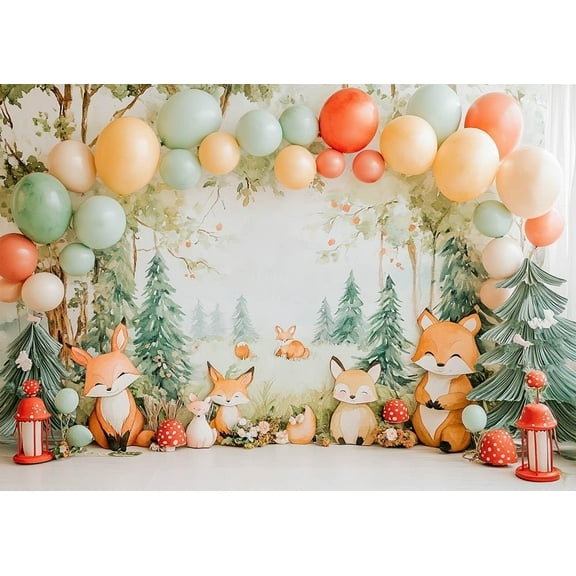 Woodland Baby Shower Backdrop Woodland Fairy Tale Forest Birthday Photography Background Fox Red Mushroom Balloon Arch Baby Shower Party Decorations Banner Cake Smash Photo Props