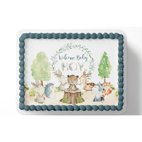 Woodland Baby Shower Cake Topper Edible Image Forest Friends Baby Shower Woodland Party Decorations