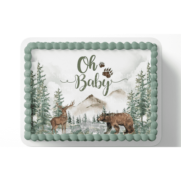 Woodland Baby Shower Cake Topper Edible Image 1/4 Sheet Cake