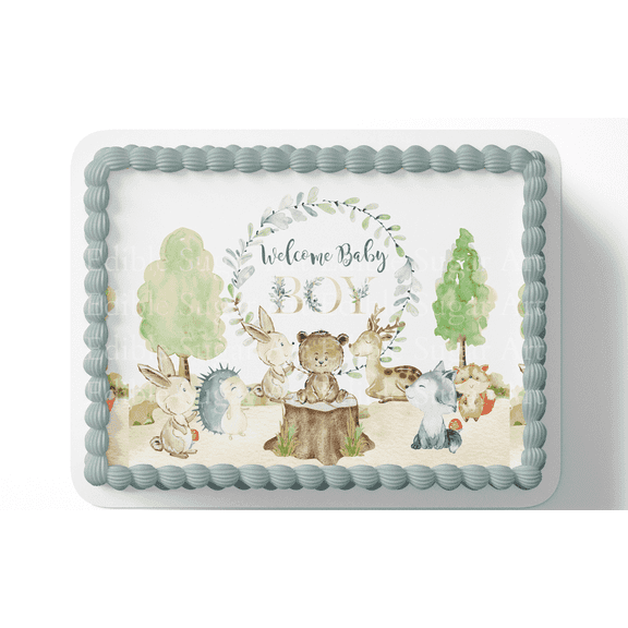 Woodland Baby Shower Cake Topper Edible Image Cake Topper for Quarter Sheet Cake, by Tnct. (1 Count)