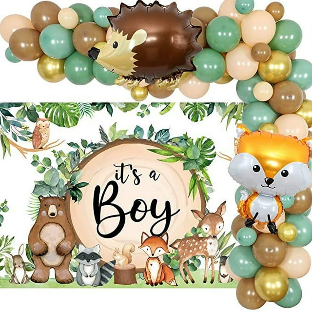 Woodland Baby Shower Decor for Boy, Balloon Garland Arch Kit, Creatures