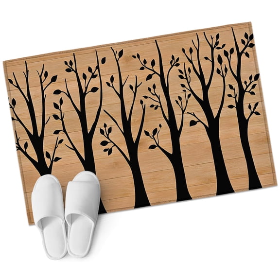Woodland Bathroom Rug Washable 2x3 Entryway Rug Non Slip Rustic Bare Trees Farmhouse Lodge Front Door Mat Low Pile Indoor Doormat Throw Floor Carpet for Kitchen Bedroom Entrance