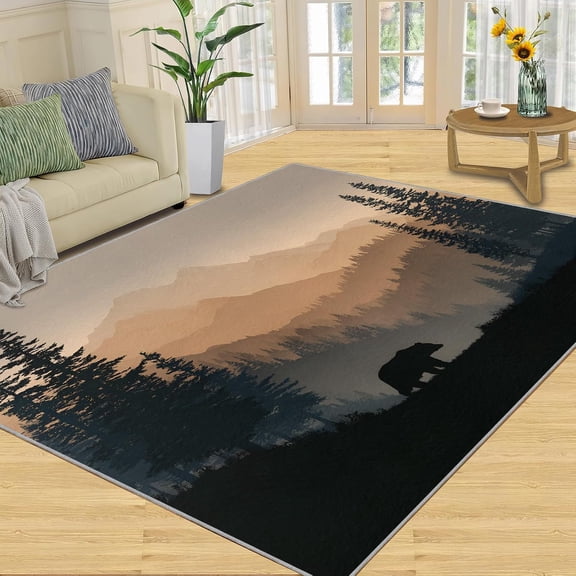 Woodland Bear Area Rugs, Brown Wildlife Carpet, Washable Non Slip Low Pile Soft Rug for Living Room Bedroom Dining Room Home Office Decor Mat 2x3ft