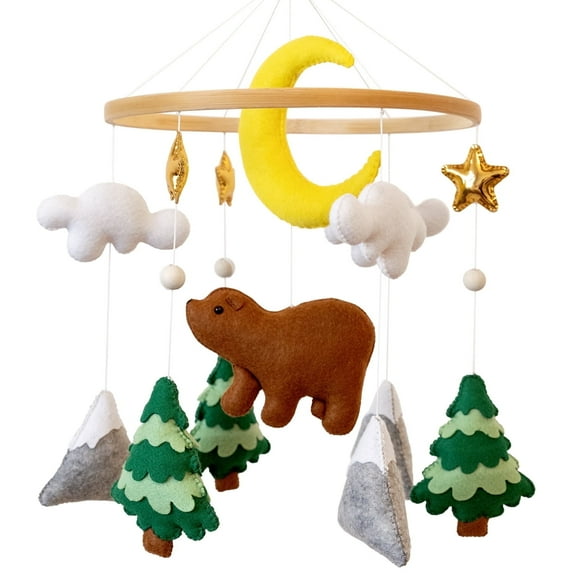 TINITIGIES Woodland Bear Mobile for Crib – Woodland Theme Nursery Decor – Forest Animal Nursery Mobile – Perfect Gift for Baby Nursery