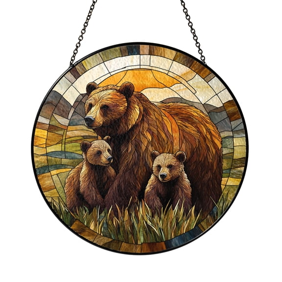 Woodland Bear Scene Stained Glass Suncatcher – Window Decor