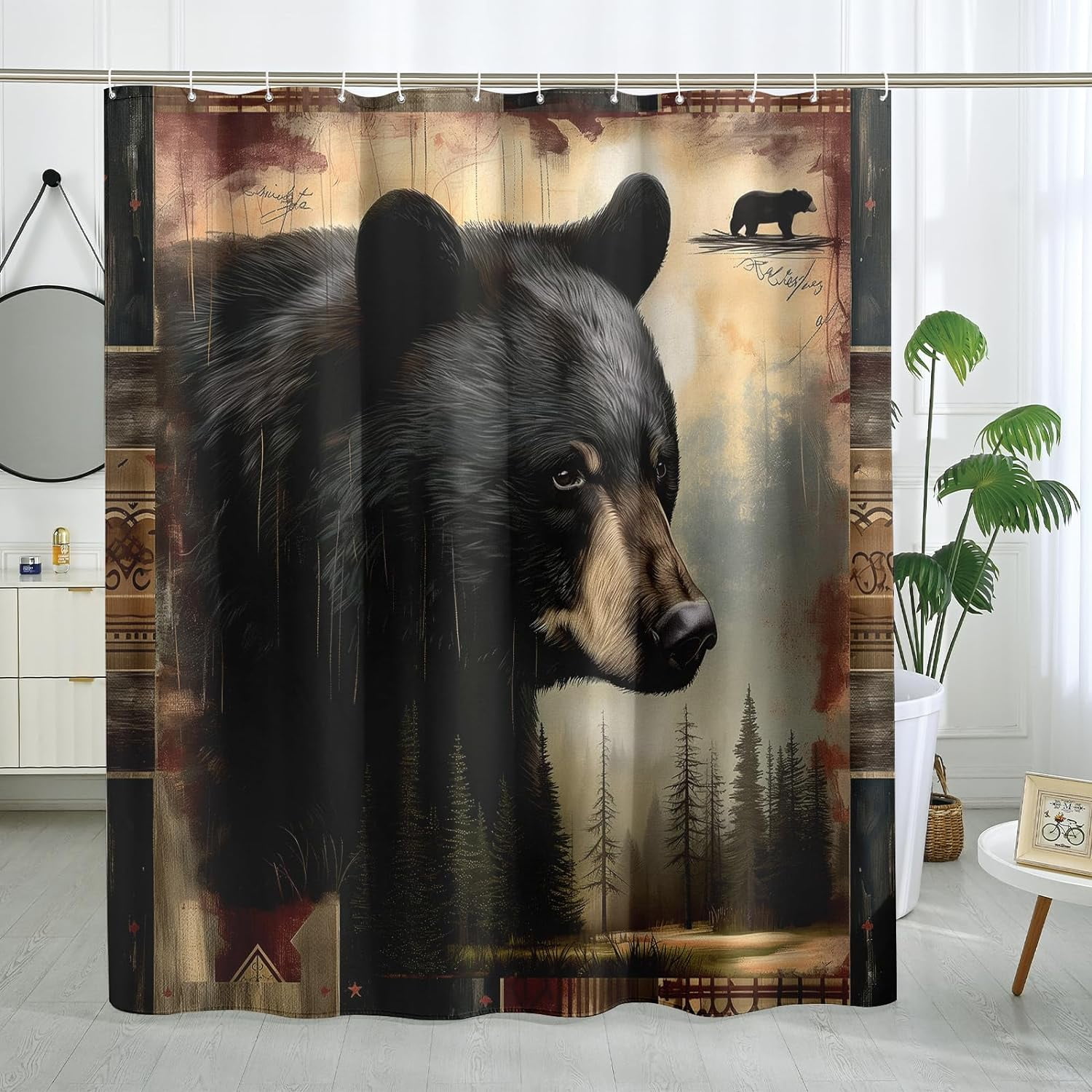 Woodland Bear Shower Curtain Vintage Rustic Hunting Shower Curtains