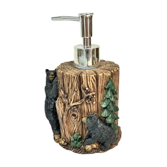 Woodland Bears Around the Tree Pump Bottle Rustic Resin Bear-Themed Soap Dispenser Cabin and Lodge Bathroom Decor Woodland Hand Soap Holder for Rustic Home Accessories