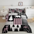 thumbnail image 1 of Woodland Bedding Set Hunting Bear Deer Patchwork Pink Buffalo Plaid Comforter Set Twin,Rustic Cabin Barn Door Down Comforter Camper Decor,Wildlife Paw Print Pine Trees Duvet Insert, 1 of 6