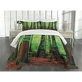 thumbnail image 1 of Woodland Bedspread Set, Redwood Trees Northwest Rain Forest Tropical Scenic Wild Nature Lush Branch, Decorative Quilted Coverlet Set with Pillow Shams Included, Green Redwood, by Ambesonne, 1 of 5