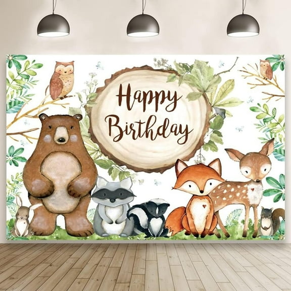 Woodland Birthday Backdrop Rustic Forest Jungle Animals Theme Birthday Background Green Leave Safari Animals Birthday 1st 2nd 3rd Woodland Baby Shower Decorations for Boy Girl Woodland Banner