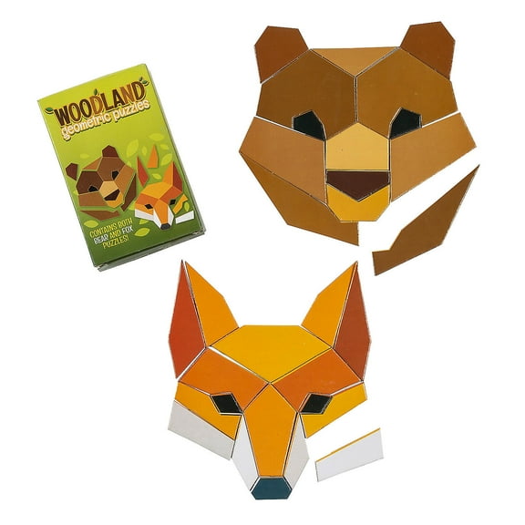 Woodland Brown Bear & Red Fox Geometric Puzzles - 12 Pieces