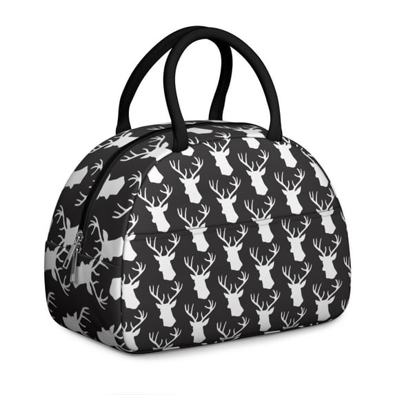 Woodland Buck Lunch Bag – Artistic Deer Design with Ethnic Cartoon Style, Wild Hunter-Inspired Pattern in Orange Rustic Tones