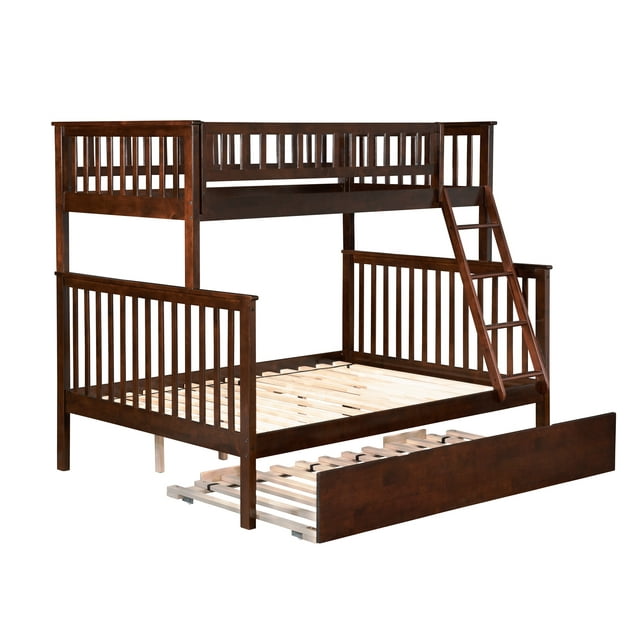 Woodland Bunk Bed Twin over Full with Full Size Urban Trundle Bed in Walnut
