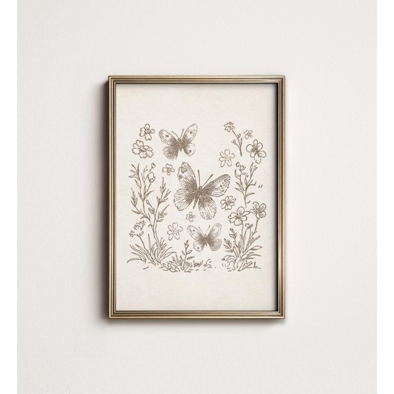 Woodland Butterfly Nursery Wall Art, Farmhouse Cottage Decor Sk1-119 UNFRAMED Poster, Wall Art for Decor, Present, 8x12