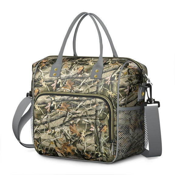 Woodland Camo Pattern Lunch Tote – Army Tactical Style Insulated Cooler Bag Leakproof Reusable Lunch Box for Men Hiking or Office