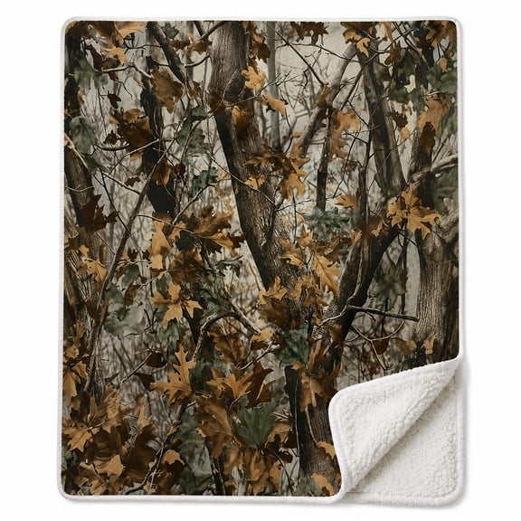 Woodland Camo Sherpa Throw Blanket, Soft Polyester Fleece