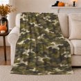 thumbnail image 1 of Woodland Camouflage Hunting Scene, Peaceful Mountain Lake Scene, Warm Flannel Blanket for Cabin and Lodge with Detailed Artwork, Outdoor Lovers autumn celebration Gift, Festive Home Decor, 1 of 9