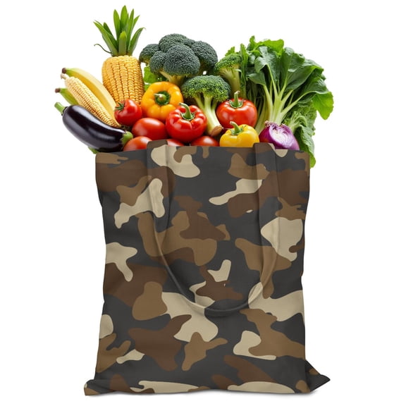 Woodland Camouflage Reusable Fabric Tote - Compact Folding Design, Machine Washable & Eco-Friendly Large Capacity Shopping Bag for Hunting and Daily Use