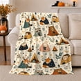 thumbnail image 1 of Woodland Campfire Animals Pattern, Peaceful Cartoon Camping Style for Nature Lovers, Moon Lantern Camp Theme and Just Because Gift, Warm Flannel Blanket for Bedroom Living Room, Home Decor, 1 of 9