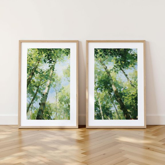 Woodland Canopy Sky View Art Abstract Greenery Modern Decor Prints Poster Set 2