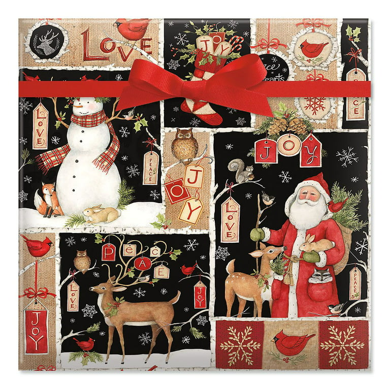 Christmas Reversible Wrapping Paper, Santa With Characters And Snowflakes  Mega Roll, 30”, 175 Total Sq. Ft.
