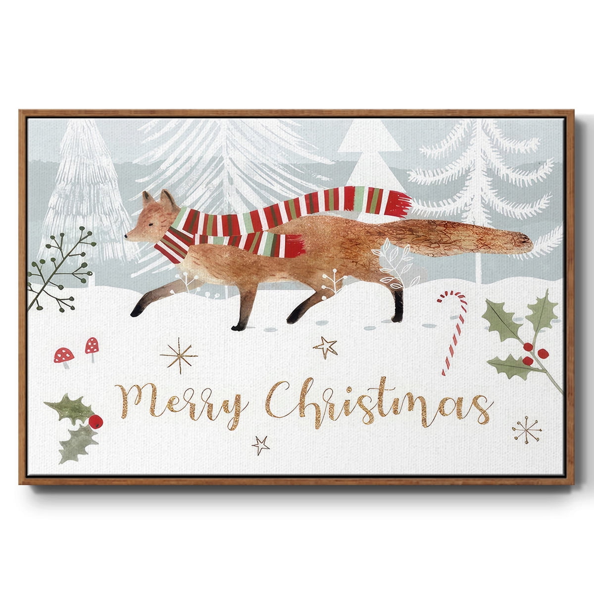 Woodland Christmas Collection A - Framed Gallery Wrapped Holiday Canvas - 17 x 25 - Rosewood Frame