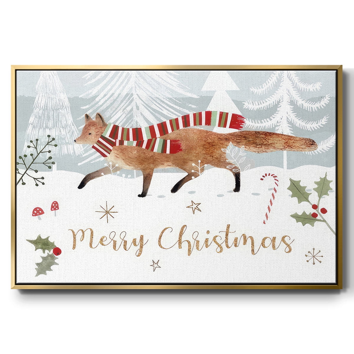 Woodland Christmas Collection A - Framed Gallery Wrapped Holiday Canvas - 27 x 41 - Gold Frame