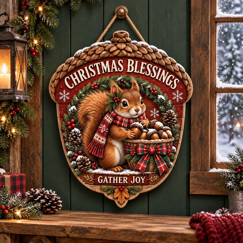Woodland Christmas Wooden Wooden Sign With Squirrel Blessings - Walmart.com