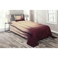 thumbnail image 1 of Woodland Coverlet Set, Fantasy Marsala Color Foggy Forest Jungle Dreamy Wilderness Woods Sunlight Image, Decorative Quilted Bedspread Set with Pillow Shams Included, Maroon Peach, by Ambesonne, 1 of 3