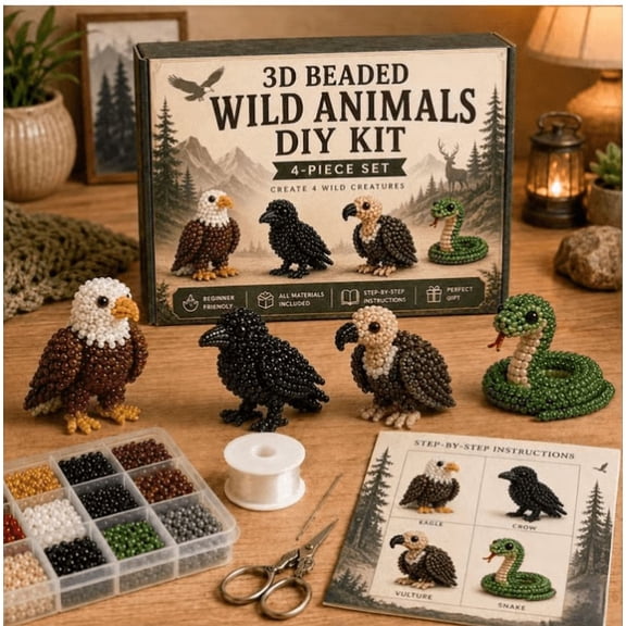 Woodland Craft Kit, Craft for Student 8-12, Craft for Adults, Stocking Stuffer Craft, 3D Beaded Animal Craft Set with Forest Animal Beads, Step-By-Step Instructions Included to