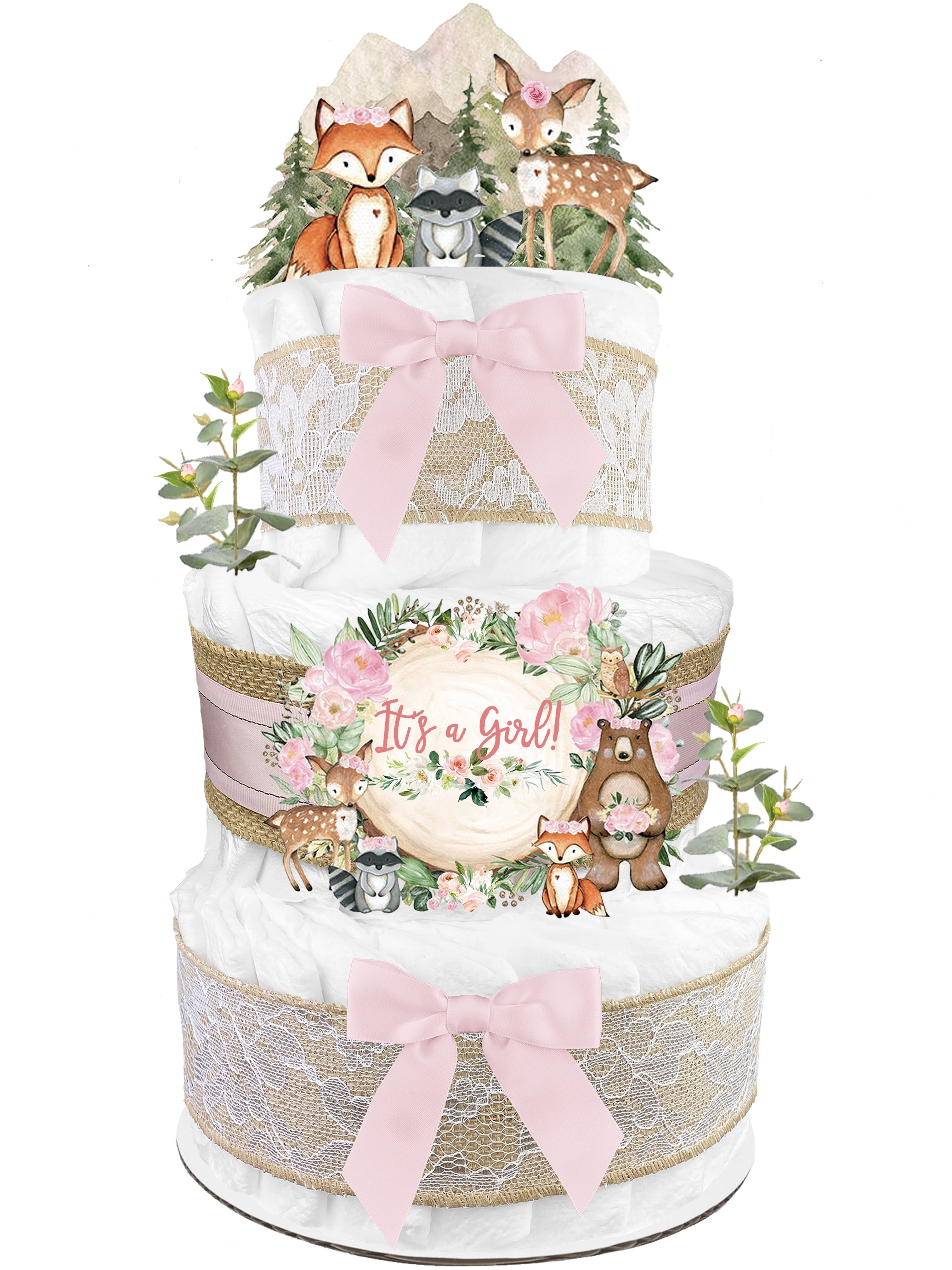 Woodland Creatures Diaper Cake Baby Shower Gift for a Girl