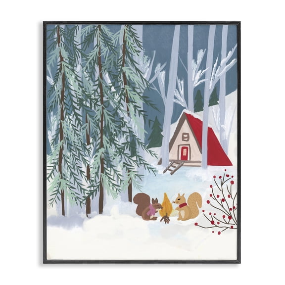 Stupell Industries Woodland Creatures Winter Campfire Black Framed Giclee Art, design by Nabeela Rumi, 14 x 11