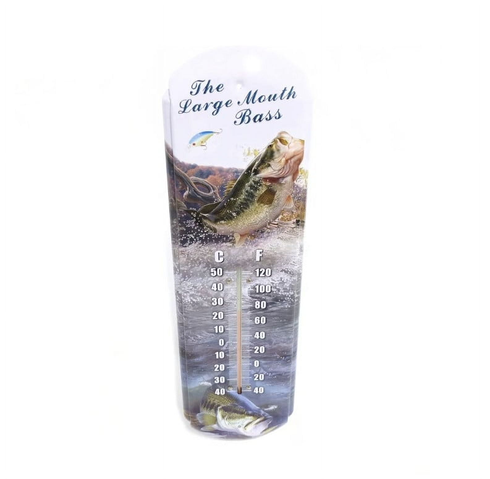 Woodland Creek 17" Large Mouth Bass Tin Wall Thermometer, Indoor/Outdoor