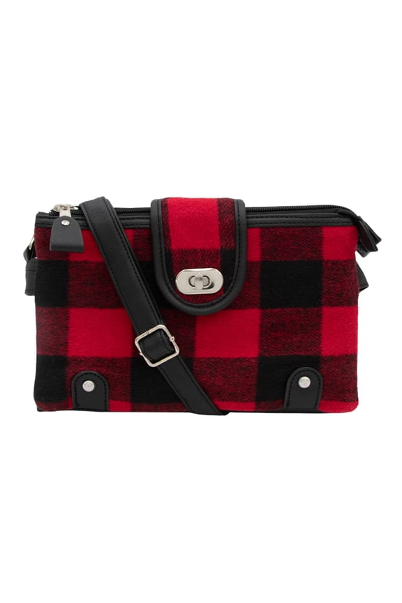 Buffalo Check Fleece Crossbody Handbag in Red & Black