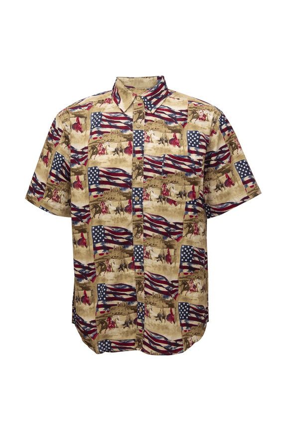 Men's Americana Horses Short Sleeve Button-Up Cotton Shirt, XXL