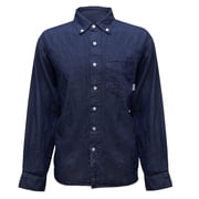 Woodland Creek Mens Dark Denim Long Sleeve Button Down Shirt in Blue, 2XL