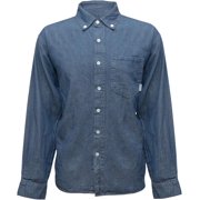 Woodland Creek Mens Denim Long Sleeve Button Down Shirt in Blue, Medium