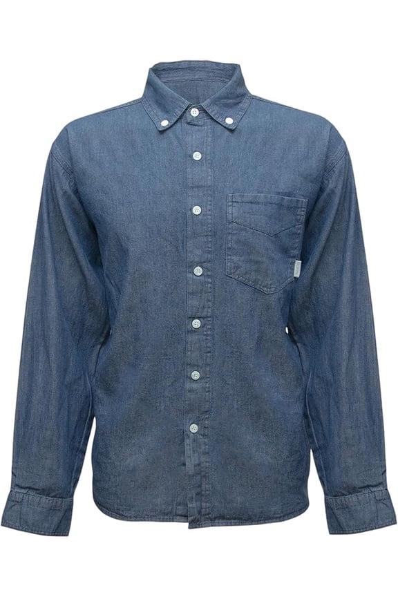 Men's Denim Long Sleeve Button Down Shirt in Blue, Medium