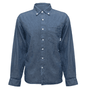Woodland Creek Mens Denim Long Sleeve Button Down Shirt in Blue, XL
